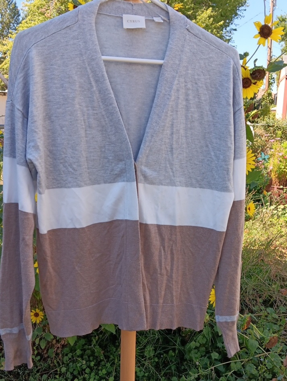 Cyrus Colorblock Open Cardigan in Gray, White & Taupe